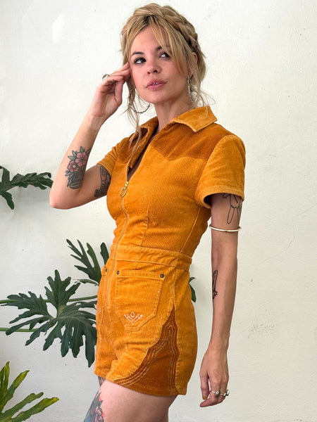 Cinnamon Girl Gold Cord Playsuit – Classic Rock Couture