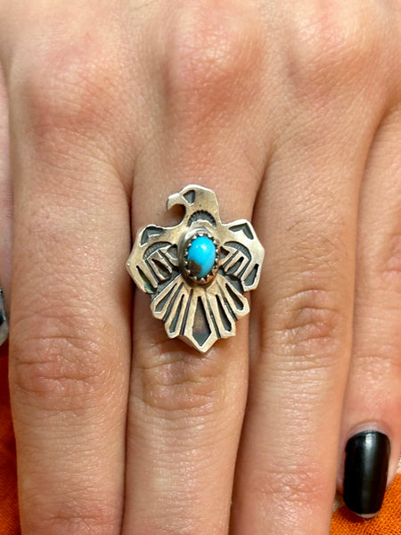 Thunderbird Turquoise Silver Ring – Classic Rock Couture