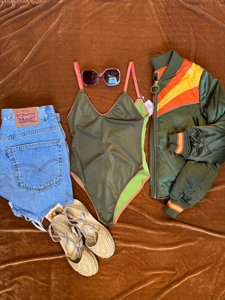 Color Block Spandex Bodysuit