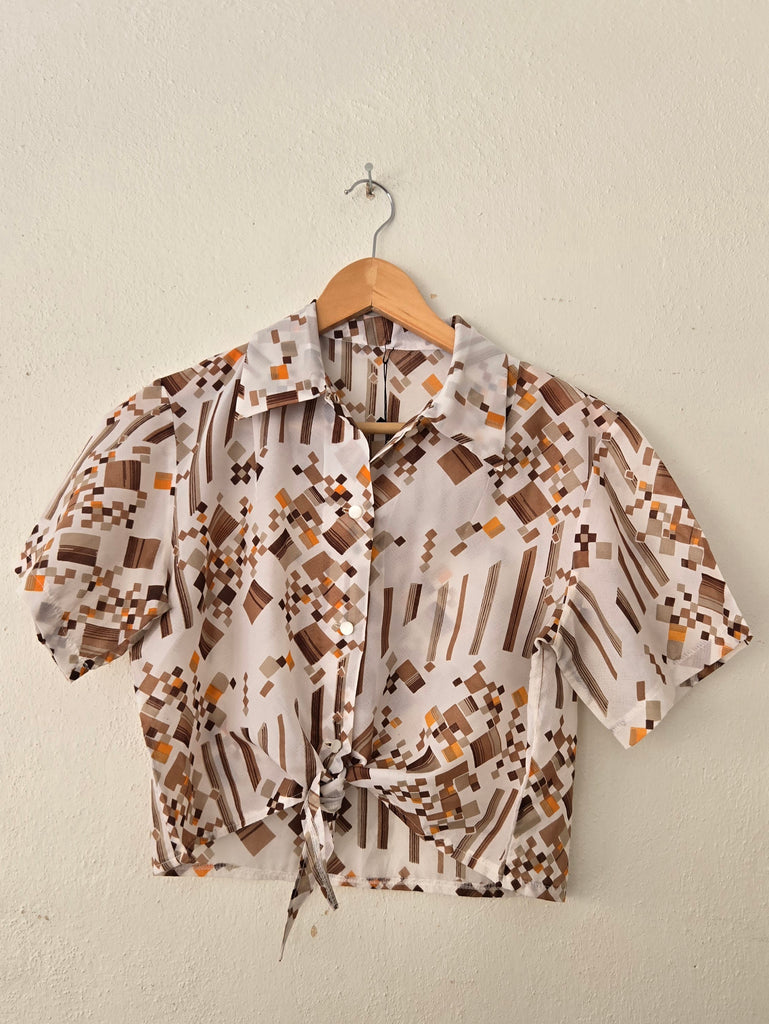 Reworked Vintage Short-Sleeve Button Up Blouse