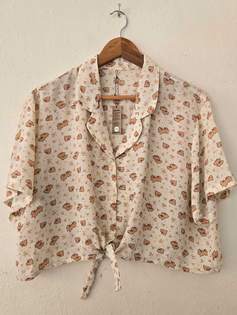 Reworked Vintage Short-Sleeve Button Up Blouse