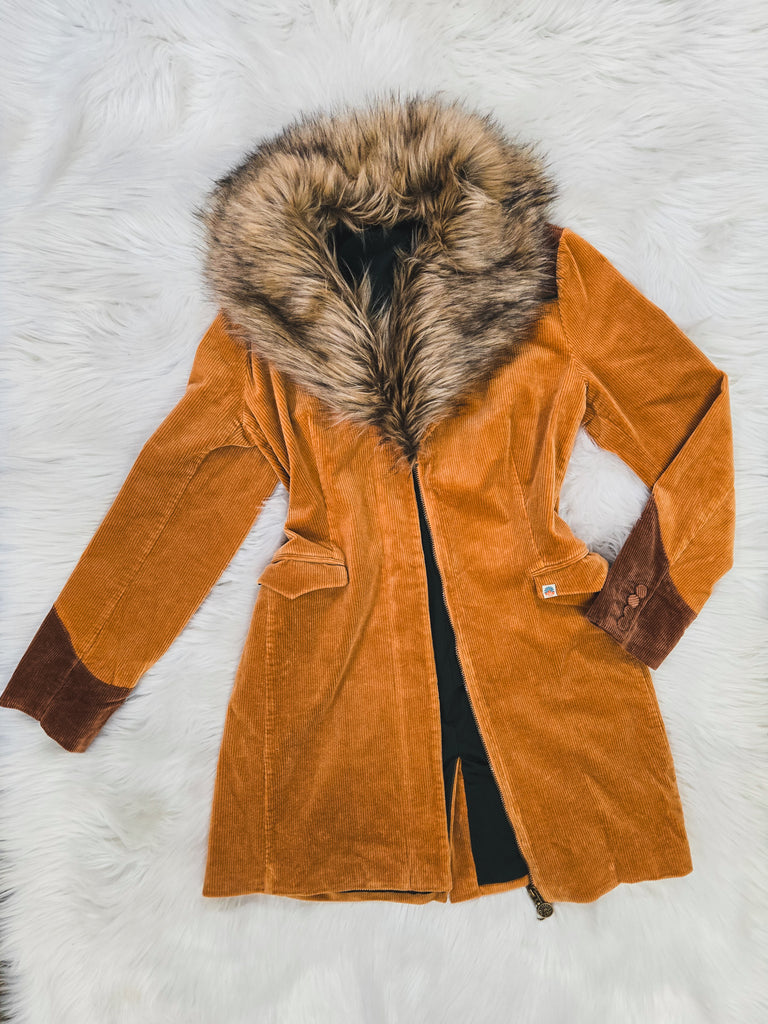 Cinnamon Girl Gold Faux Fur Midi Jacket