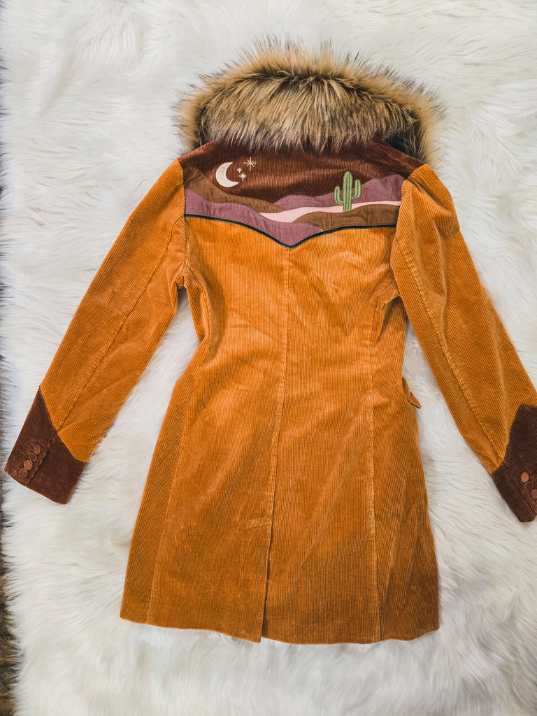 Cinnamon Girl Gold Faux Fur Midi Jacket