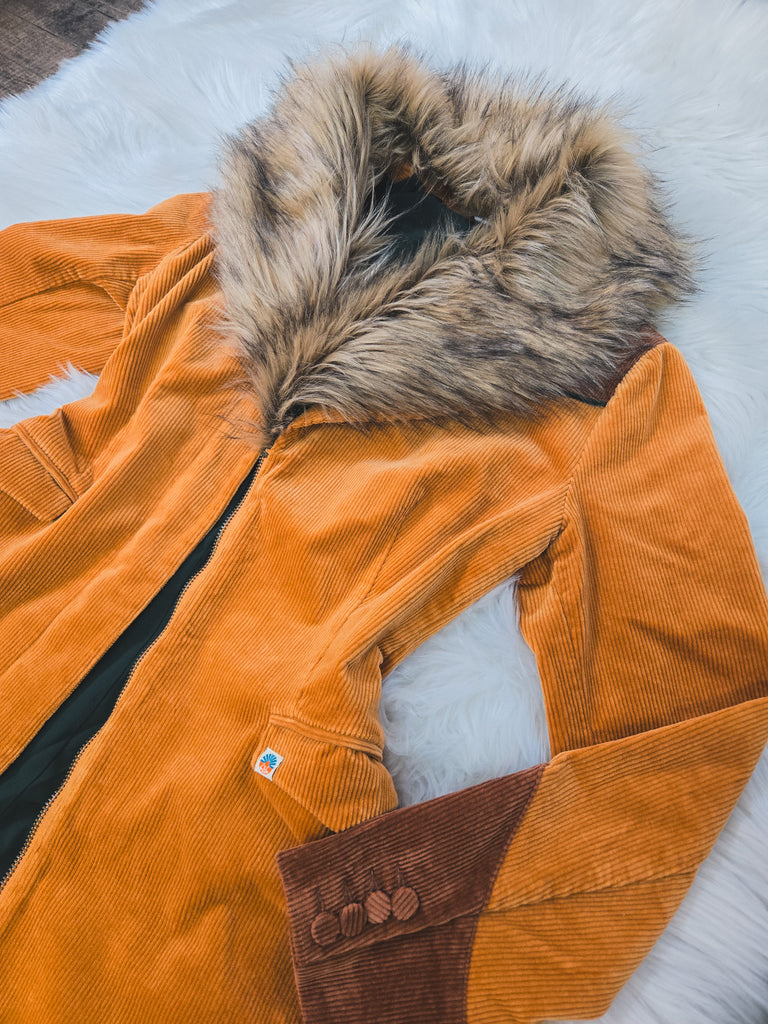 Cinnamon Girl Gold Faux Fur Midi Jacket