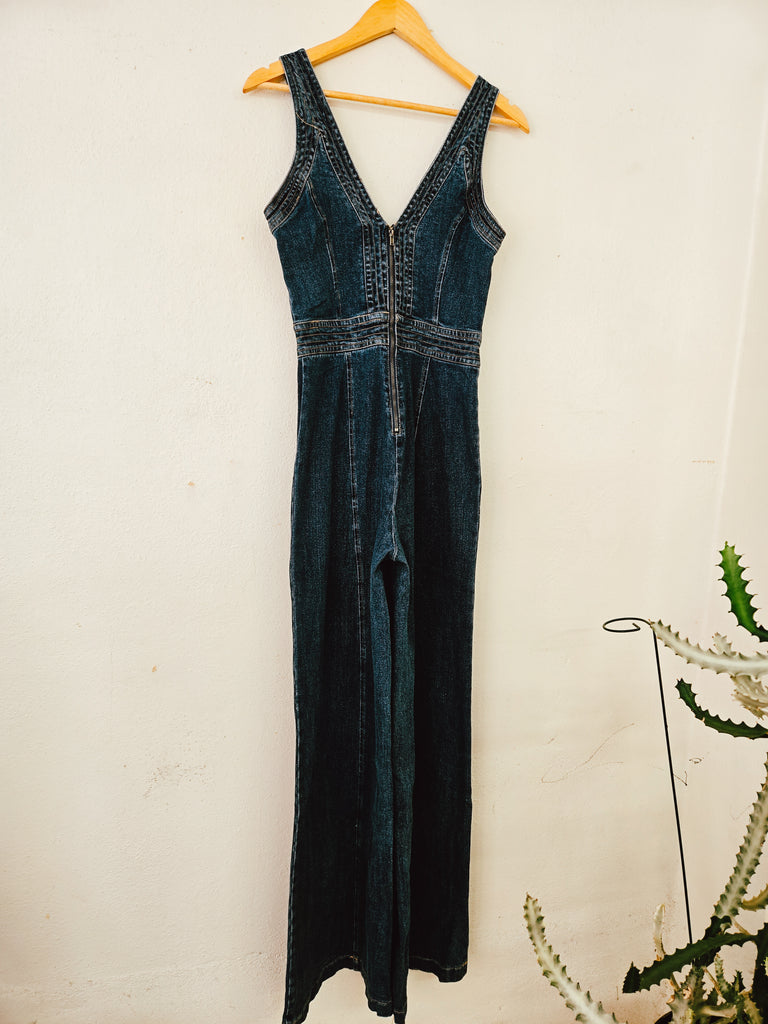 V-Neck Denim Jumpsuit