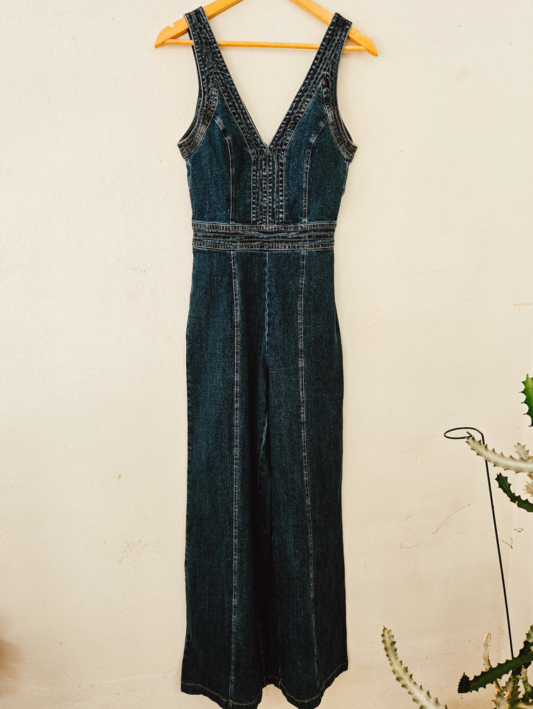 V-Neck Denim Jumpsuit