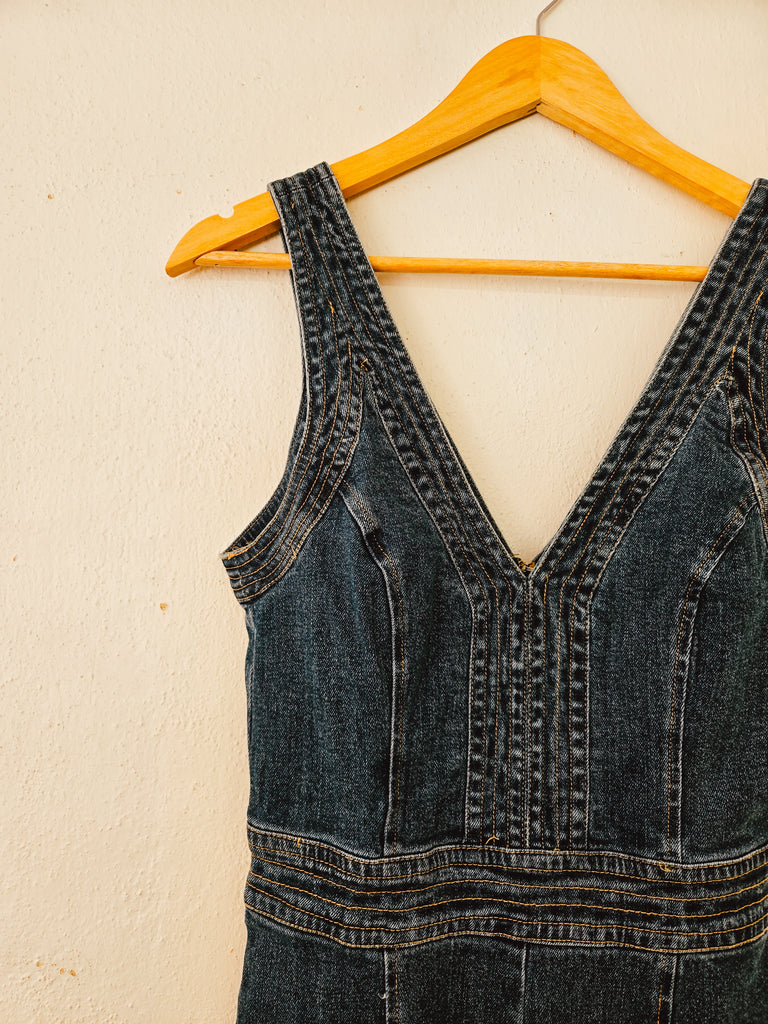 V-Neck Denim Jumpsuit