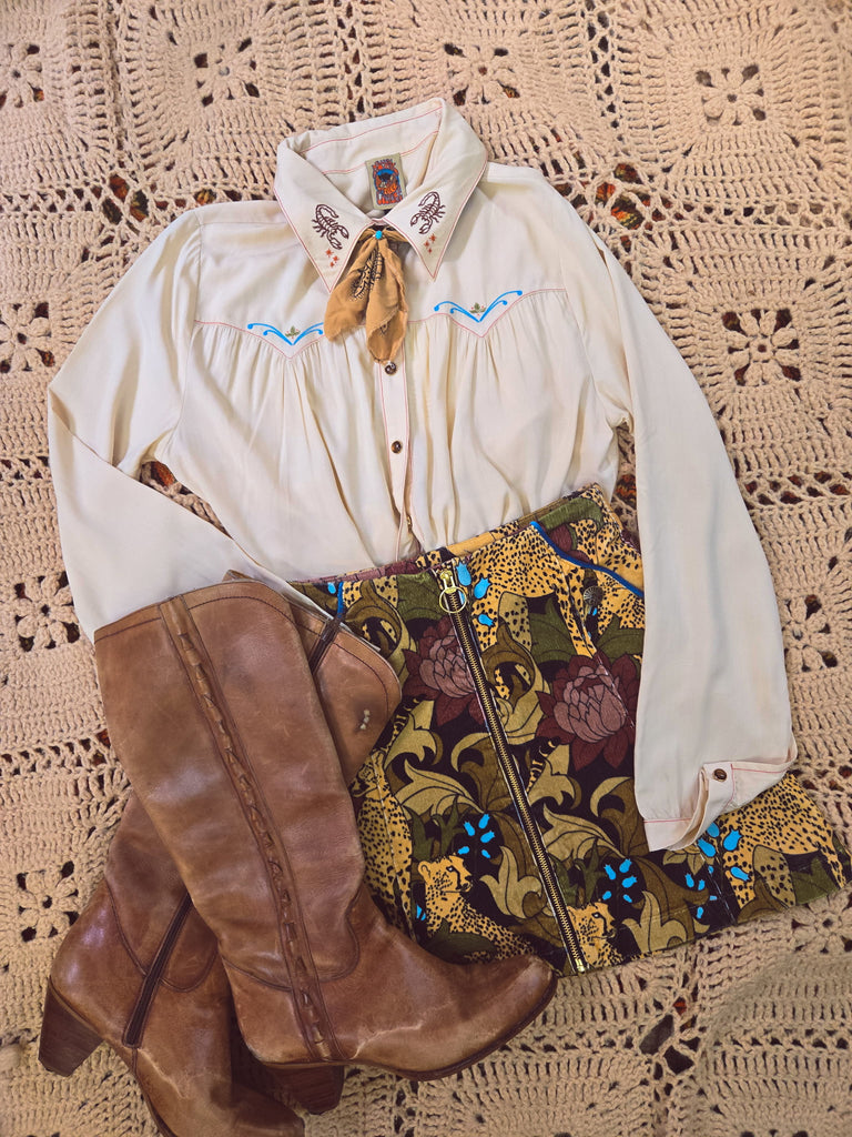PREORDER Cream Desperado Pearl Snap Embroidered Blouse