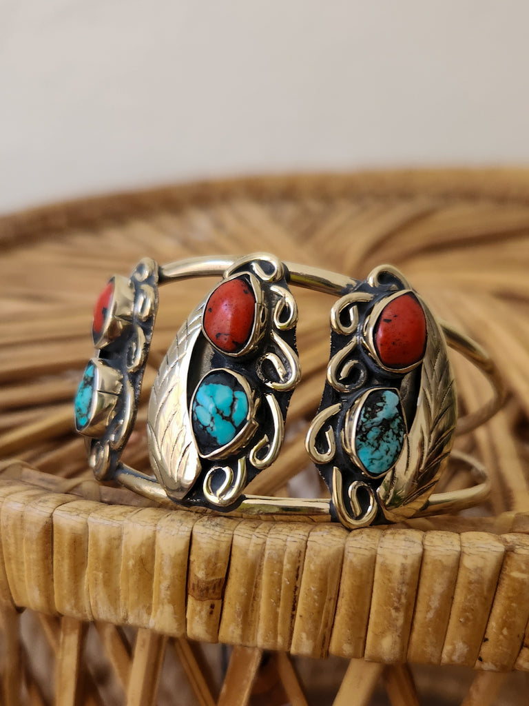 Turquoise and Coral Cuff