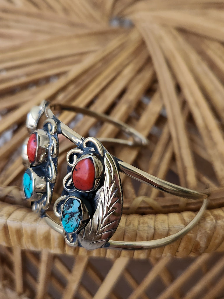 Turquoise and Coral Cuff