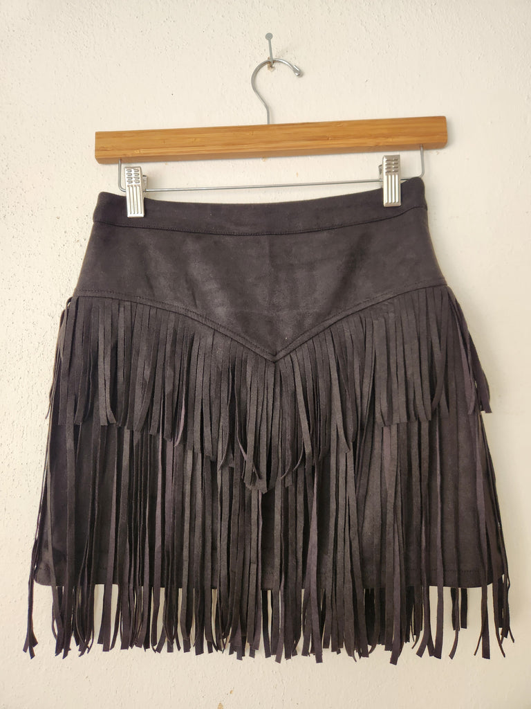 Black Fringe Mini Skirt