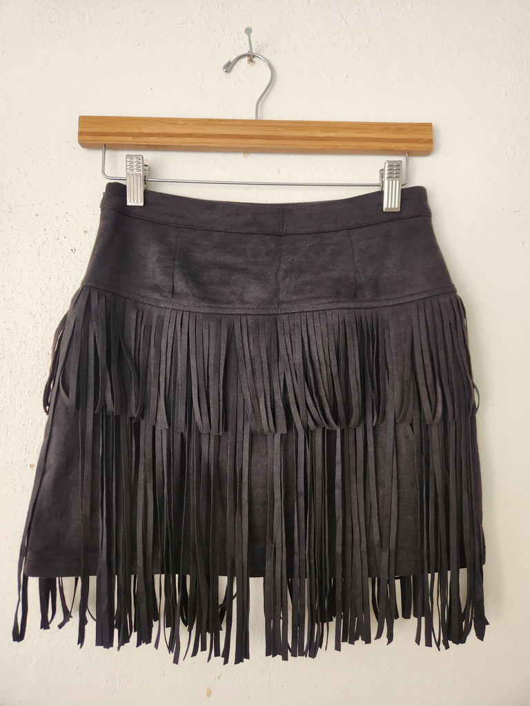 Black Fringe Mini Skirt