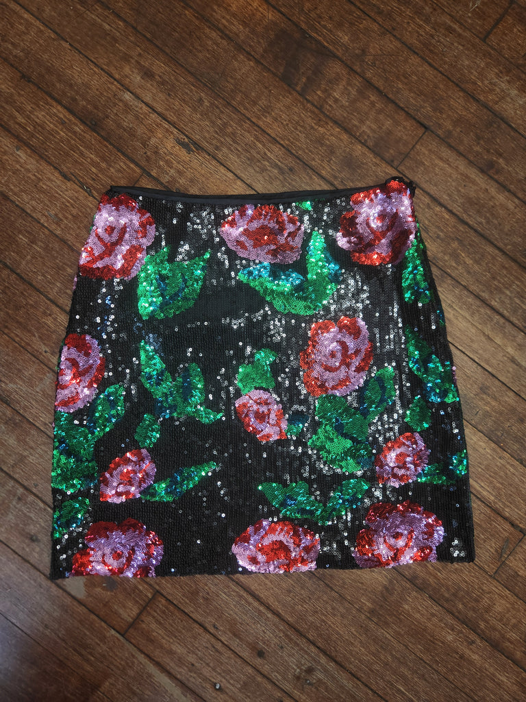 Flower Sequin Mini Skirt