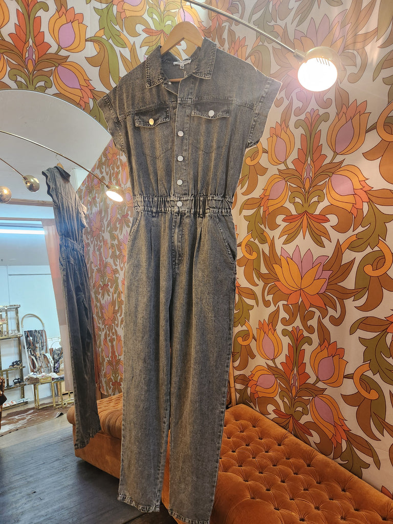 Cap Sleeve Denim Jumpsuit