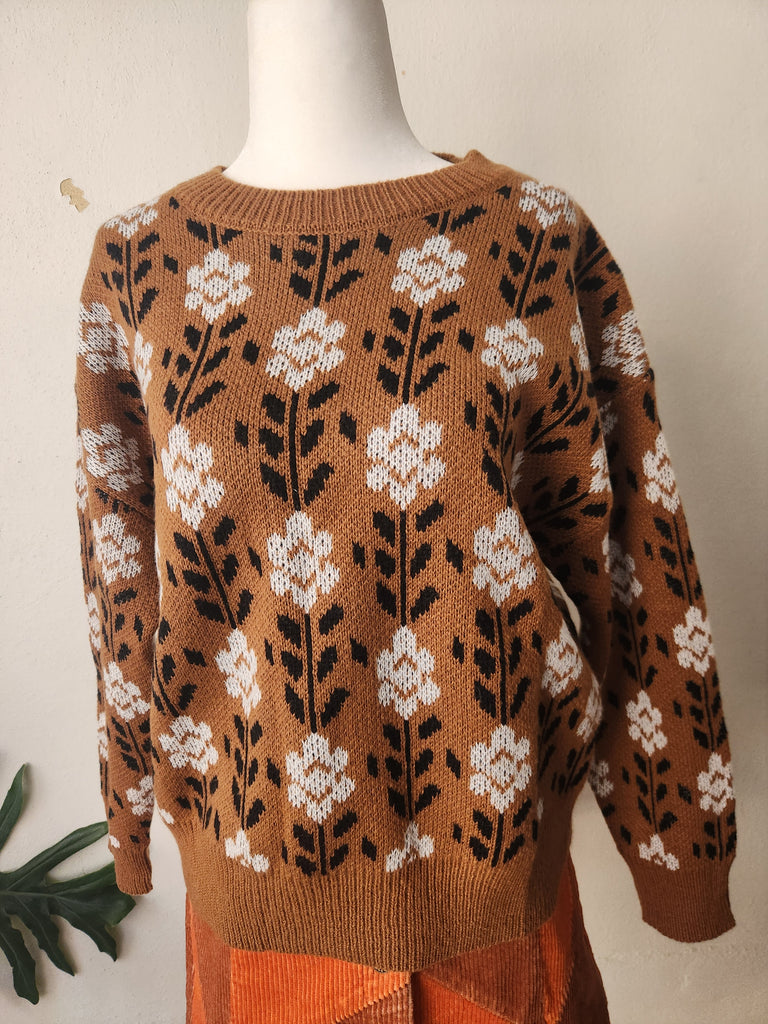 Brown Floral Sweater