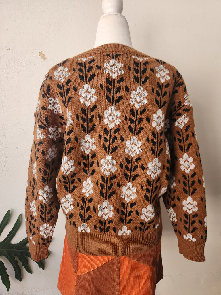 Brown Floral Sweater