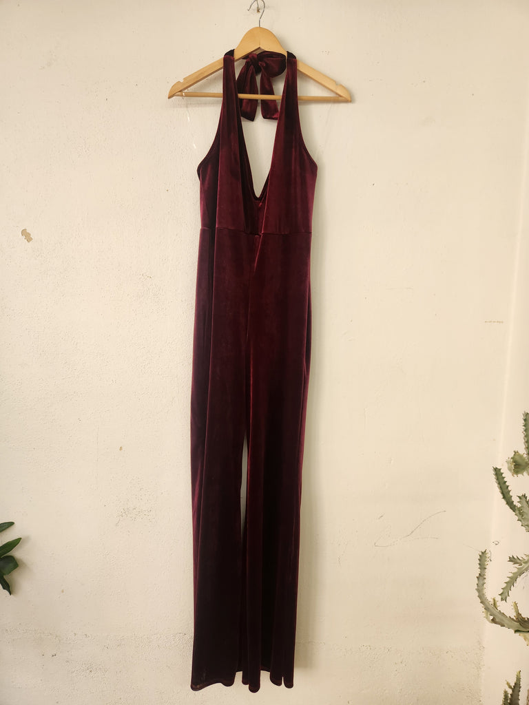 Burgundy Red Velvet Jumpsuit