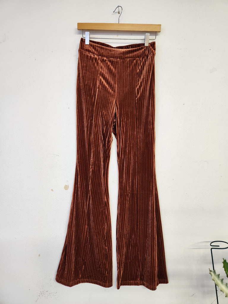 Rust Velvet High Waisted Flare