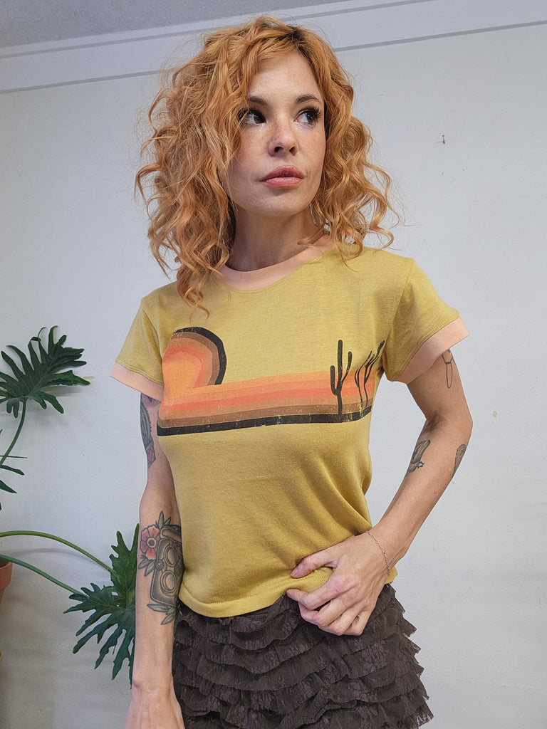 Mustard Desert Horizon Ringer Tee