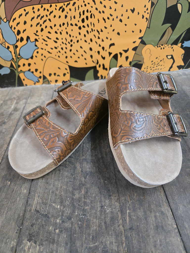 Maggie Embossed Leather Sandals