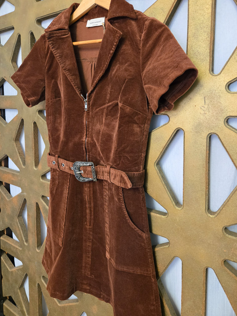 Corduroy Belted Dress