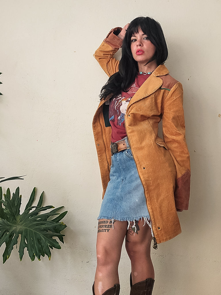 Cinnamon Girl Gold Faux Fur Midi Jacket