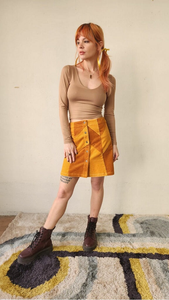 Cinnamon Girl Gold Cord Skirt