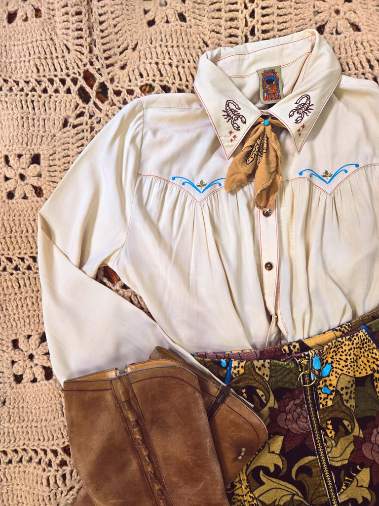 PREORDER Cream Desperado Pearl Snap Embroidered Blouse