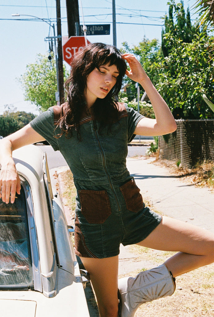 Moonlight Rodeo Teal Corduroy Playsuit