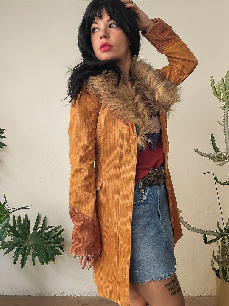 Cinnamon Girl Gold Faux Fur Midi Jacket
