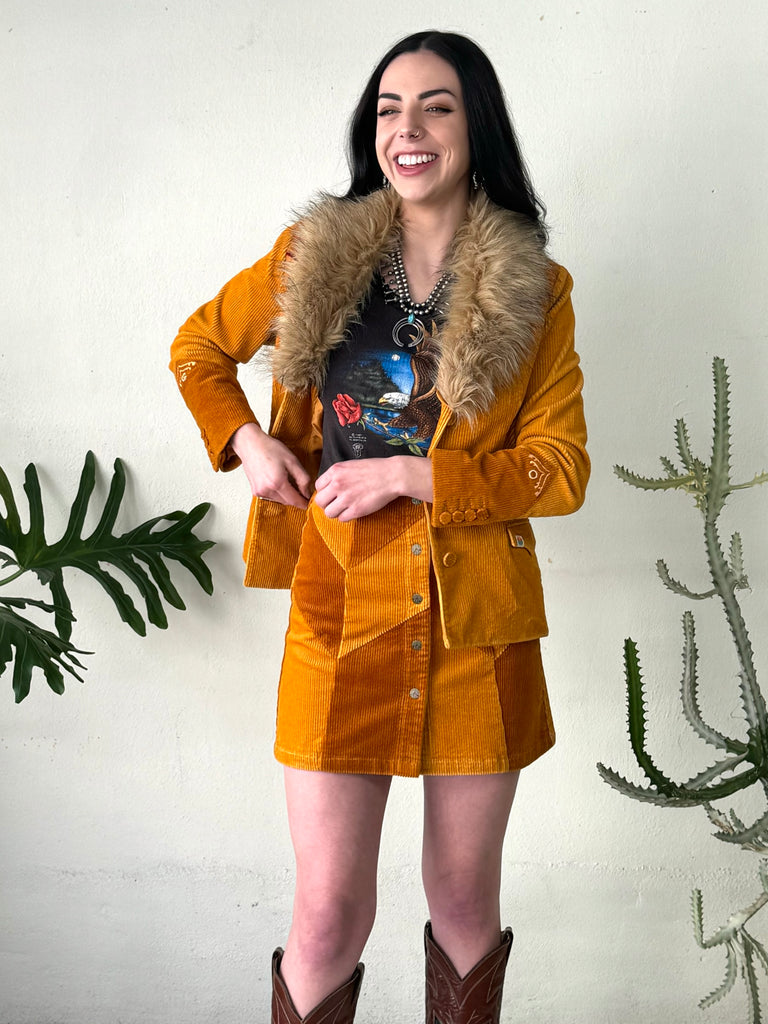 Cinnamon Girl Gold Faux Fur Blazer