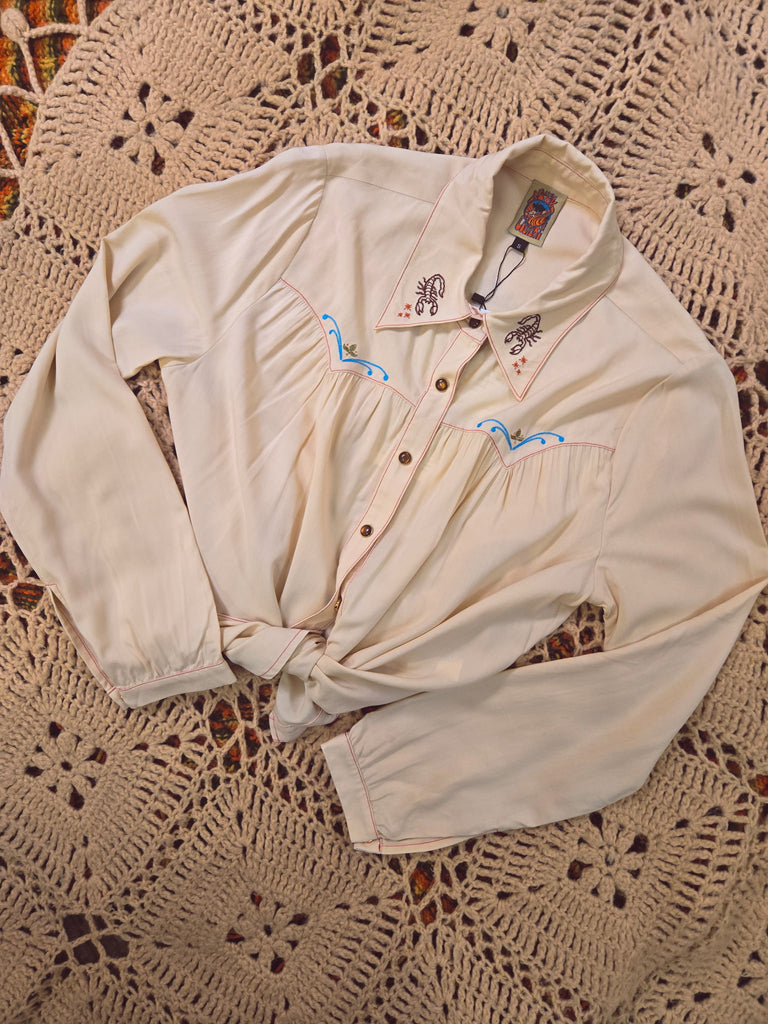 PREORDER Cream Desperado Pearl Snap Embroidered Blouse