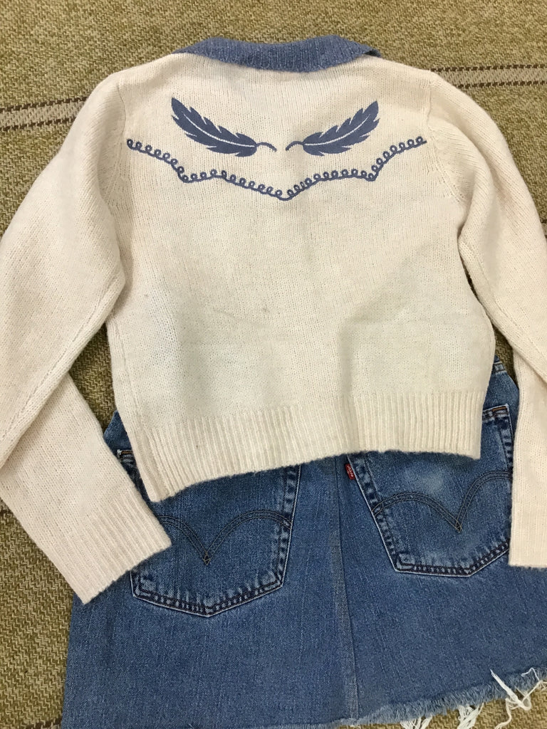 Baby Blue Feather Button Up Cardigan