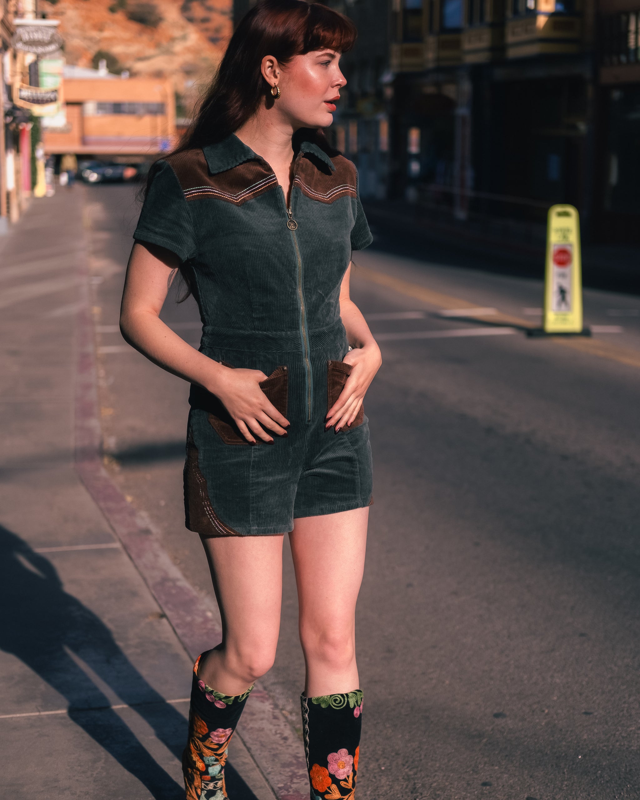 Moonlight Rodeo Teal Corduroy Playsuit – Classic Rock Couture