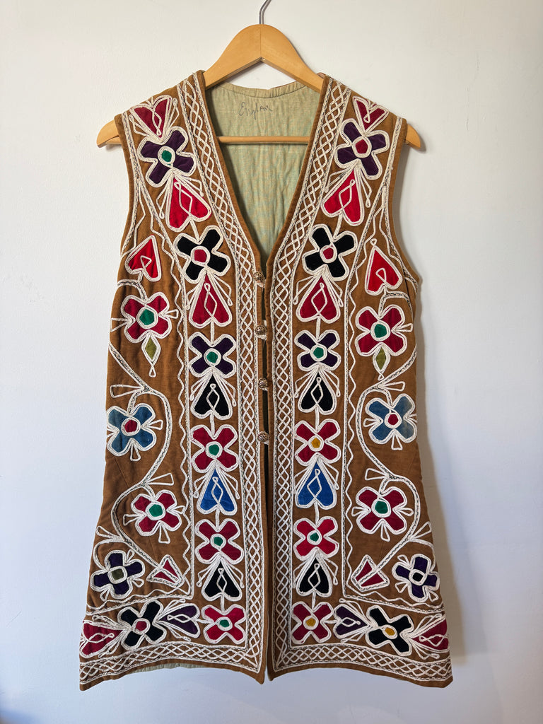 Vintage Floral Embroidered Long Vest