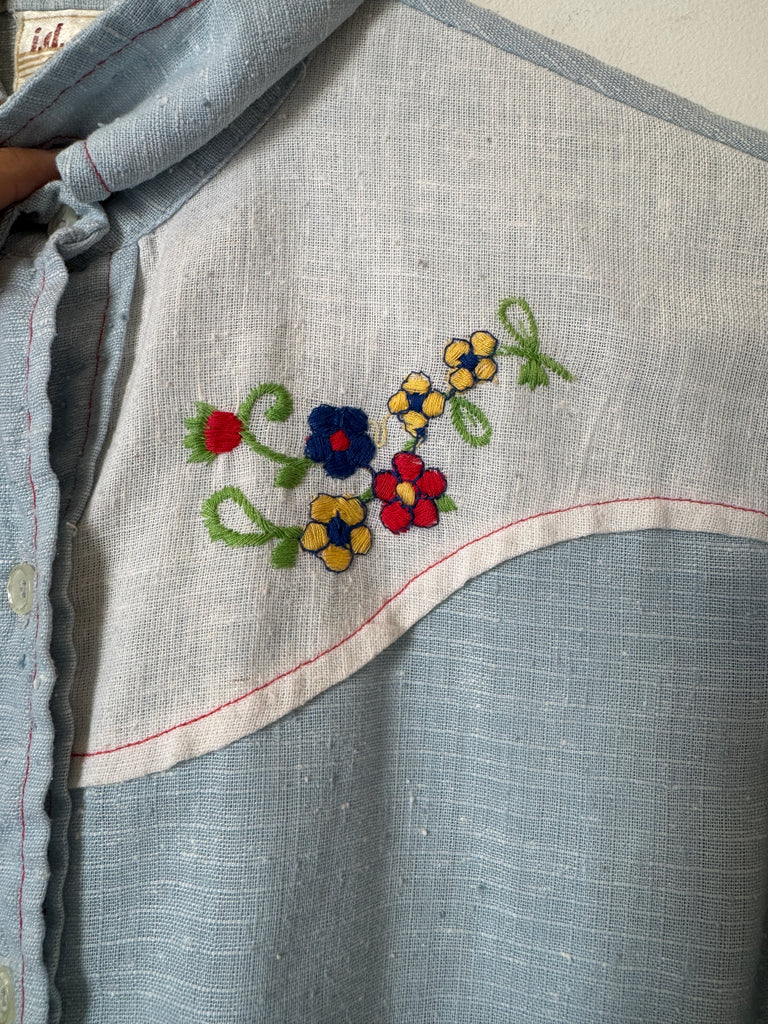 70s Embroidered Chambray Blouse