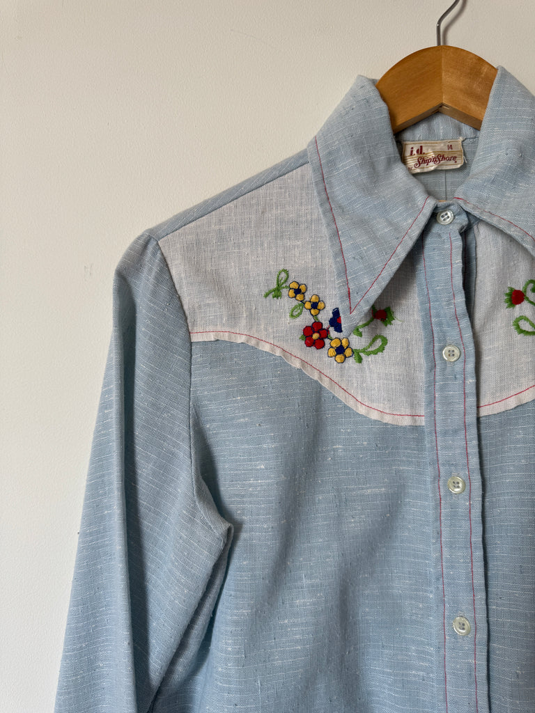 70s Embroidered Chambray Blouse