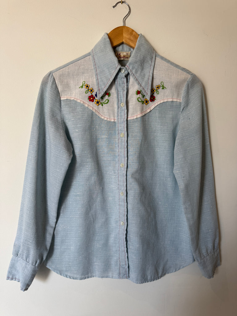 70s Embroidered Chambray Blouse