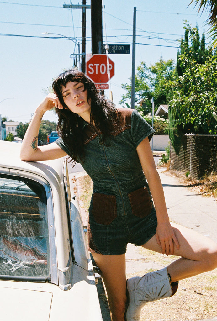 Moonlight Rodeo Teal Corduroy Playsuit