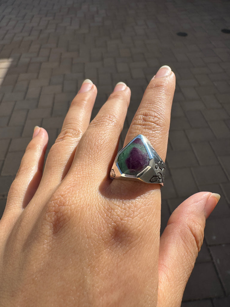 Prickly Pear Ruby in Zoisite Ring