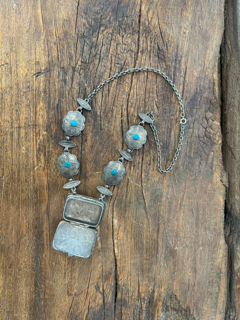 70s Native Inspired Pillbox Necklace