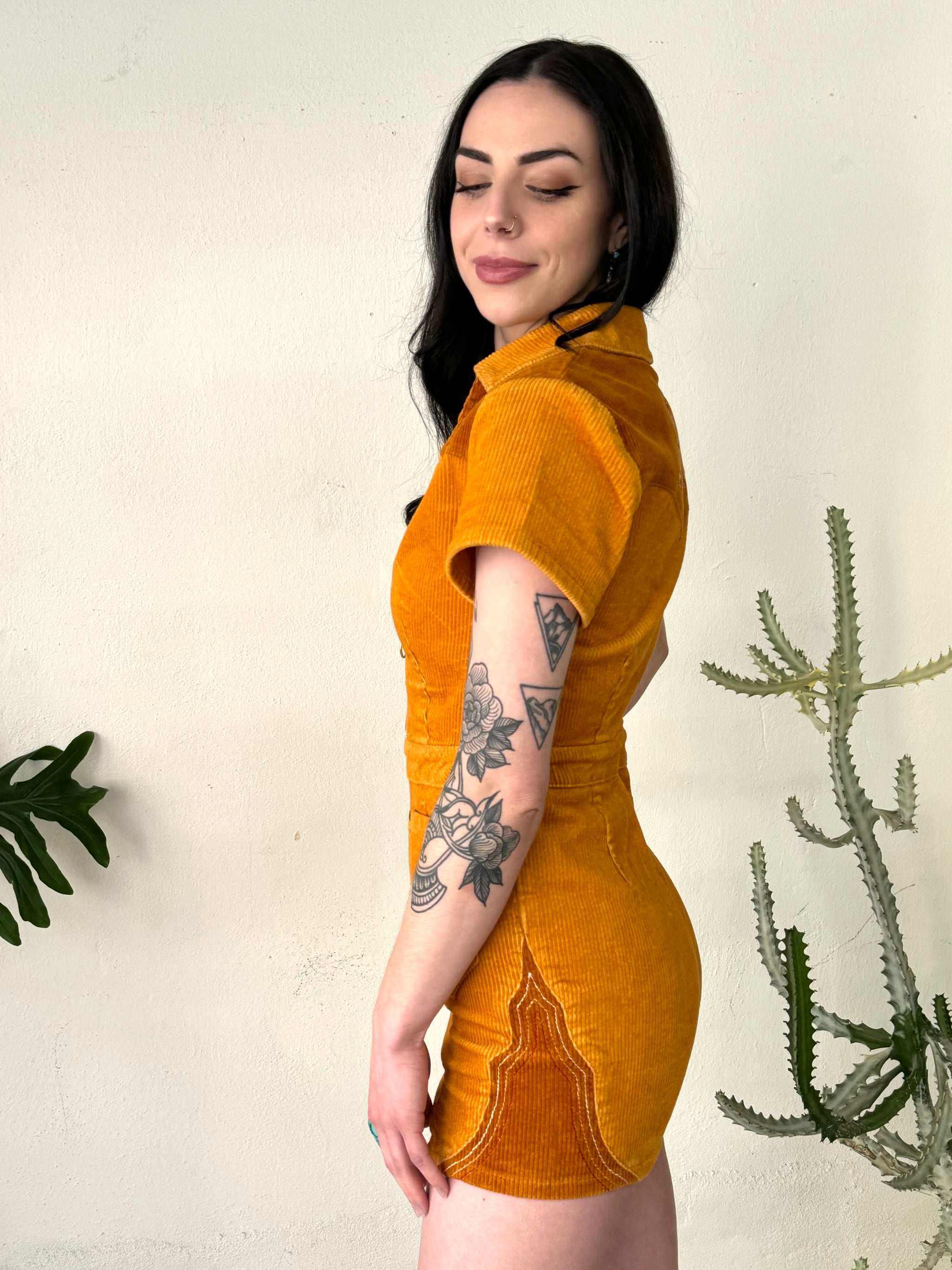 Cinnamon Girl Gold Cord Playsuit – Classic Rock Couture