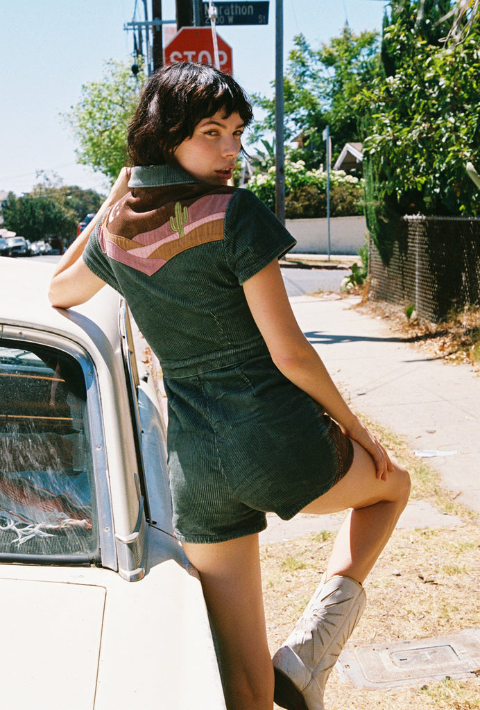 Moonlight Rodeo Teal Corduroy Playsuit