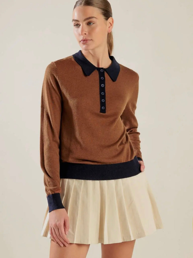 Knit Sweater Polo Top