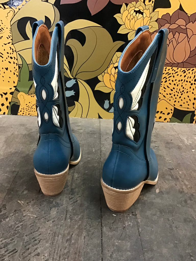 Blue Butterfly Inlay Western Boot