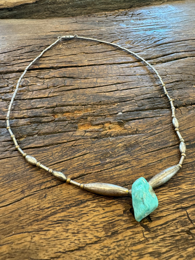 Vintage Turquoise Chunk and Silver Choker