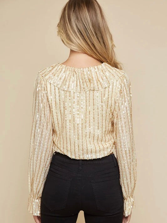 Gold Sequin Ruffle Crop Top