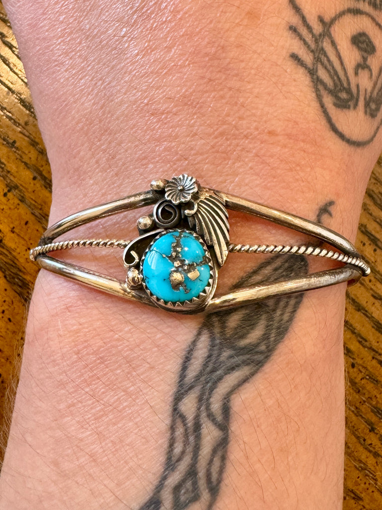 Turquoise and Flower Cuff