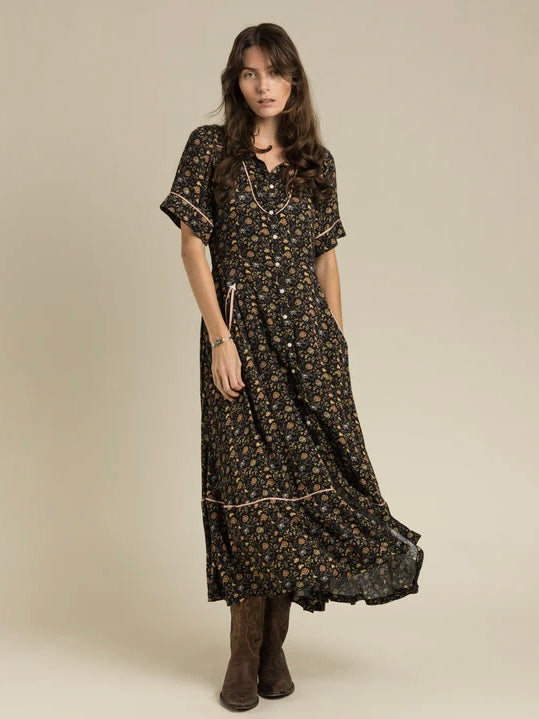 3x1 denim shannon dress Miami In With Black Ribbon Trim XS / 6645-DEN swatch-cream Dress The Population Emery Medium Blue (Medium/Dark Wash) Length:Petite