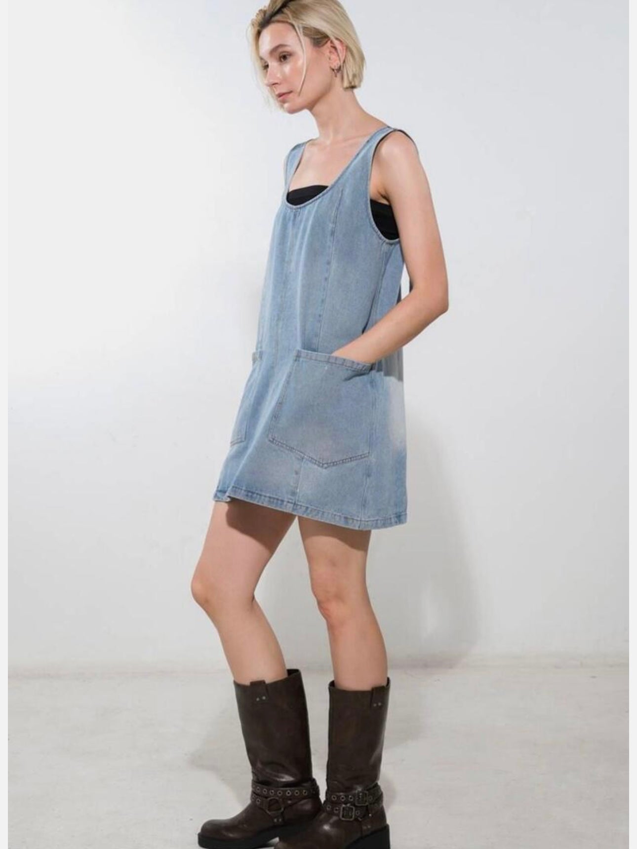 pocket dress Sleeveless Shaia Grey Stylish and versatile for work Palm Linen Cotton Seamed Midi